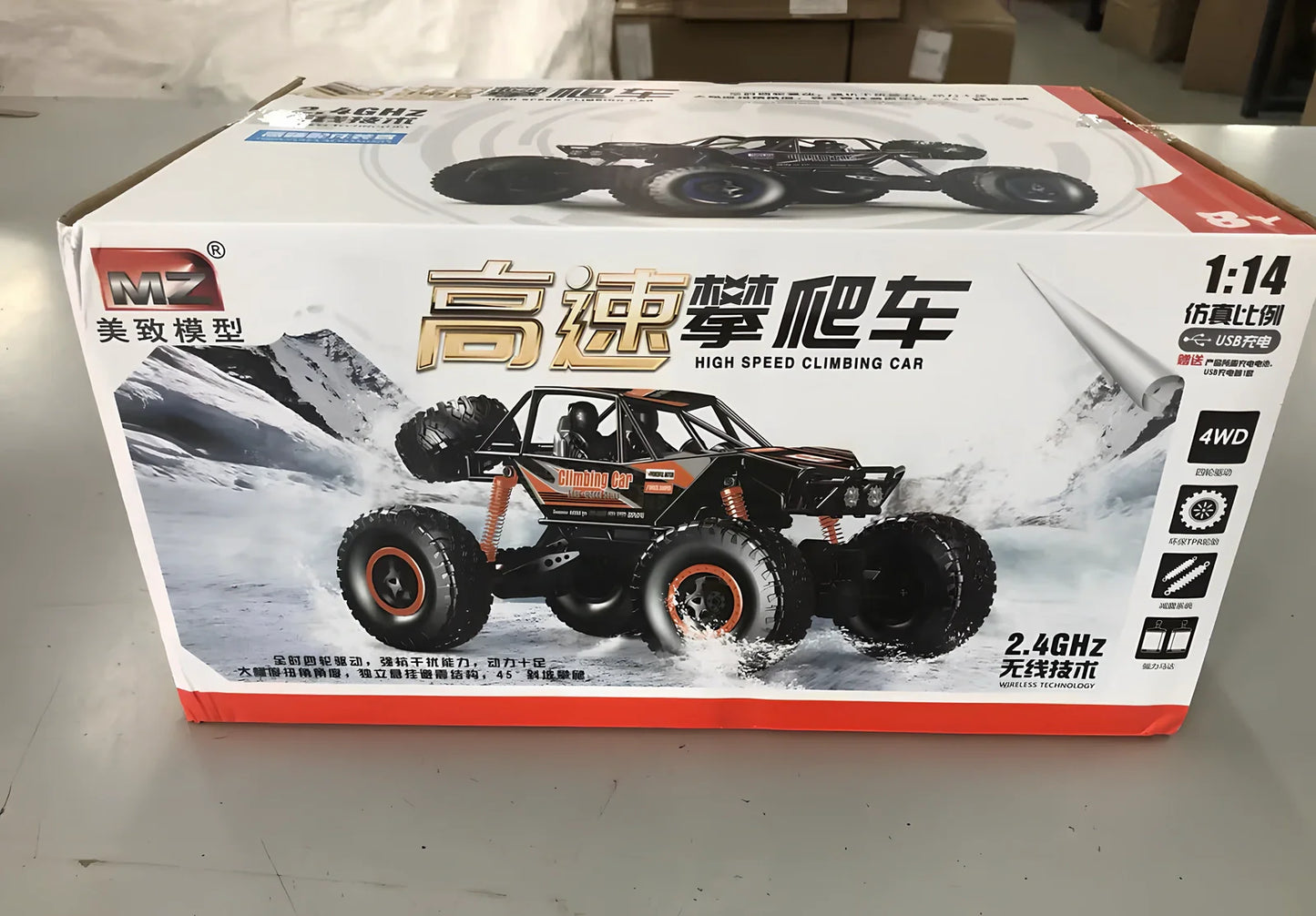 Blue 4WD remote control car with off-road tyres and 2.4GHz controller