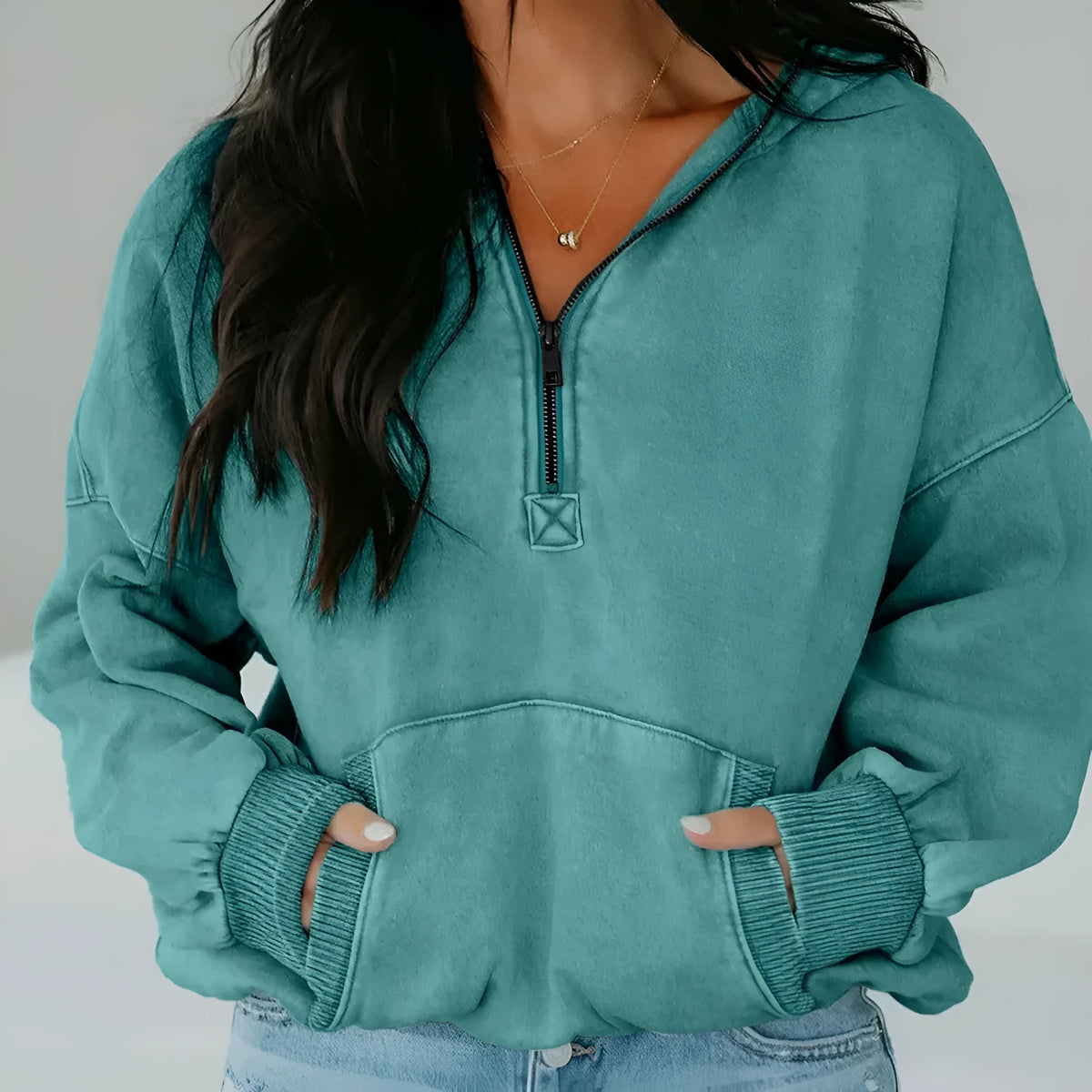 Canton half zip kangaroo pocket mineral wash baggy hoodie in relaxed fit cotton-polyester blend
