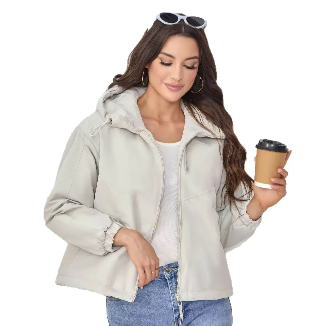 Women's loose fit hooded shell jacket in black, grey, or purple solid colour