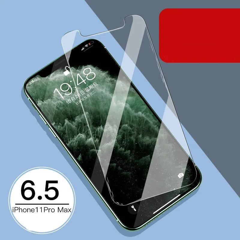 iPhone tempered glass screen protector and rear camera protector film set for 11, X, and XS models.