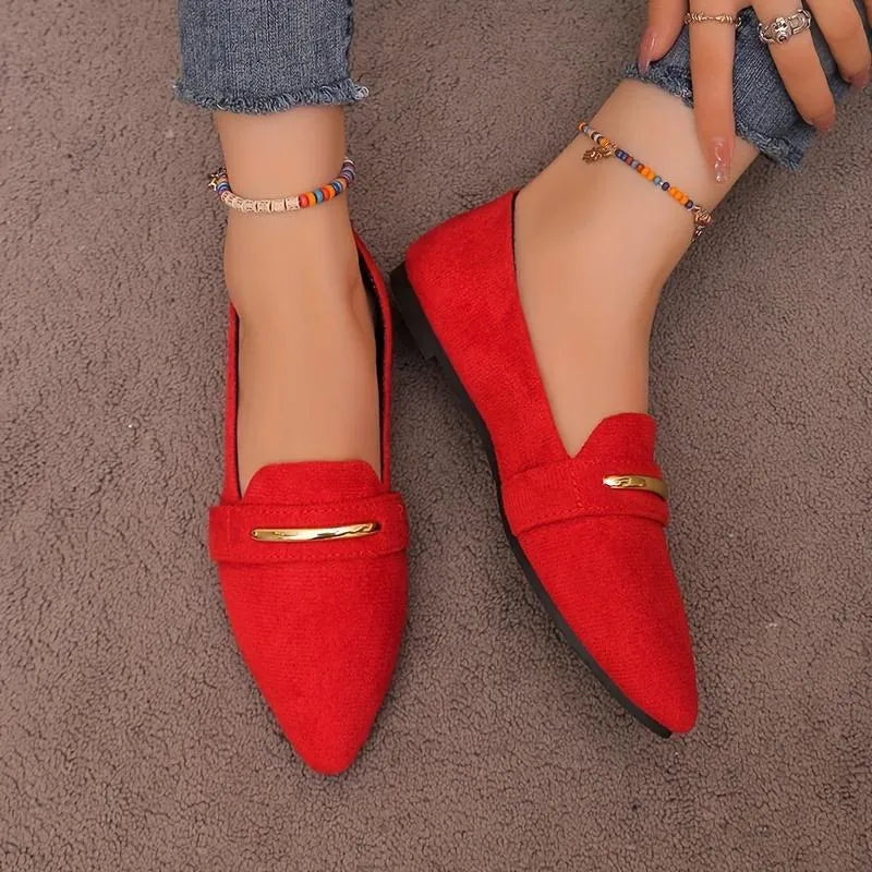 Women's casual flat pointed toe pumps in black, no heel, with middle mouth cutting depth 7-11cm