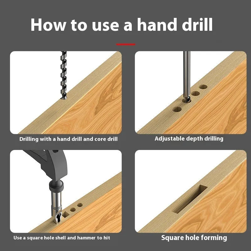 12.7mm carbon steel square hole drill bit woodworking tool set with sleeve and core components