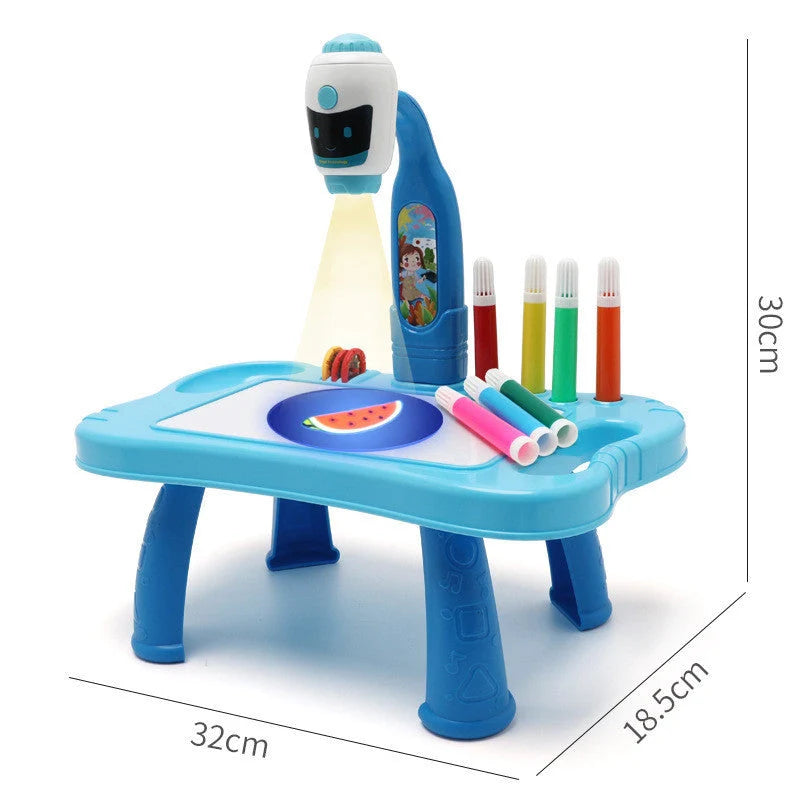 Children's magnetic projection drawing board with music function in blue and pink