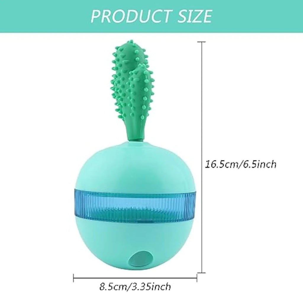 Blue durable rubber dog toy ball with treat dispensing holes for medium to large dogs.