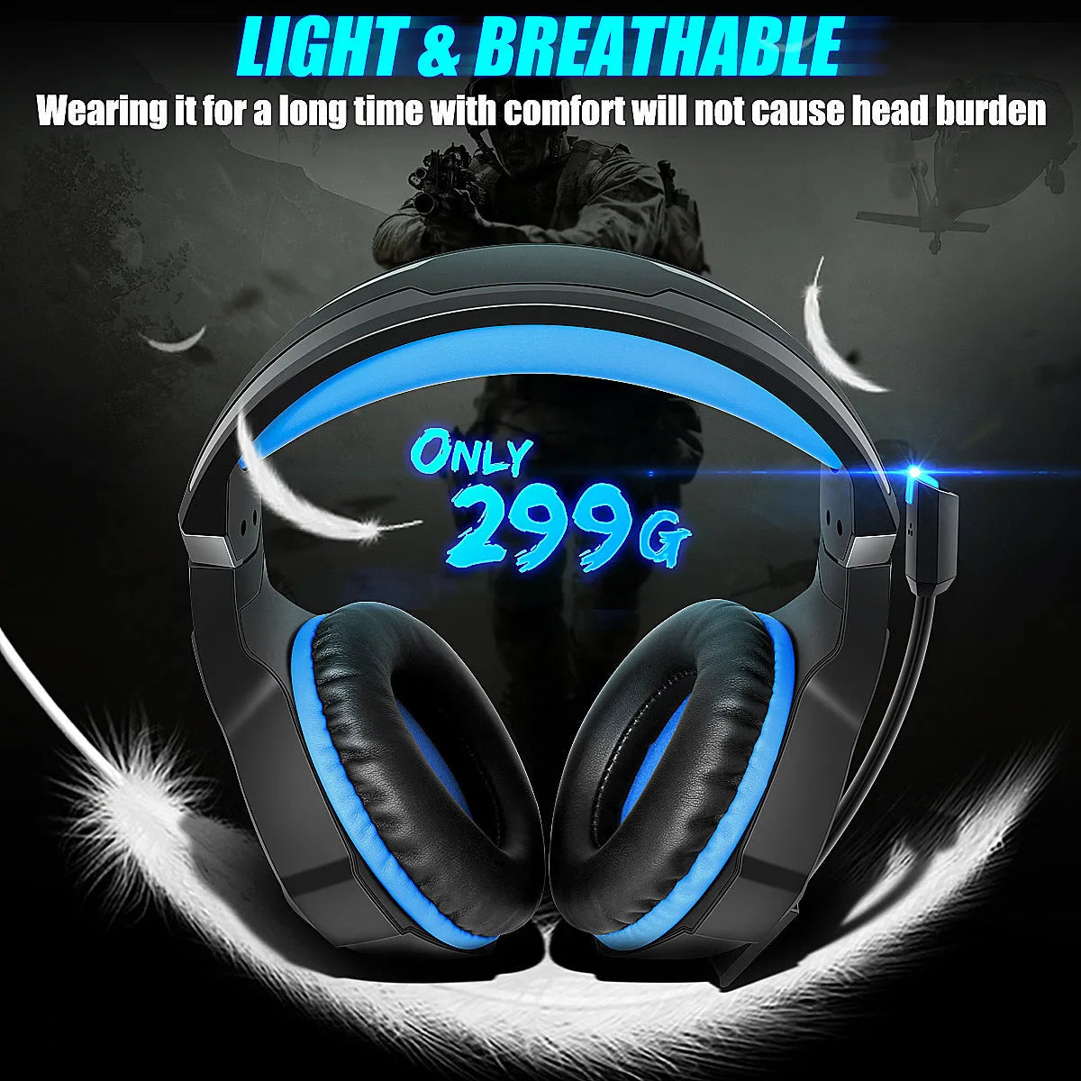 Thunder Wear Luminous gaming headset with microphone and LED lighting in black with coloured accents