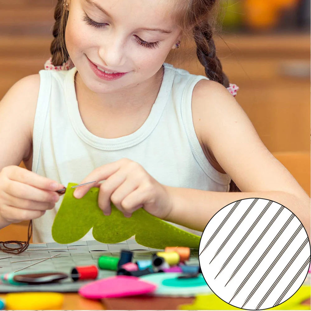 Dual-purpose blind sewing needle set for easy threading and sewing