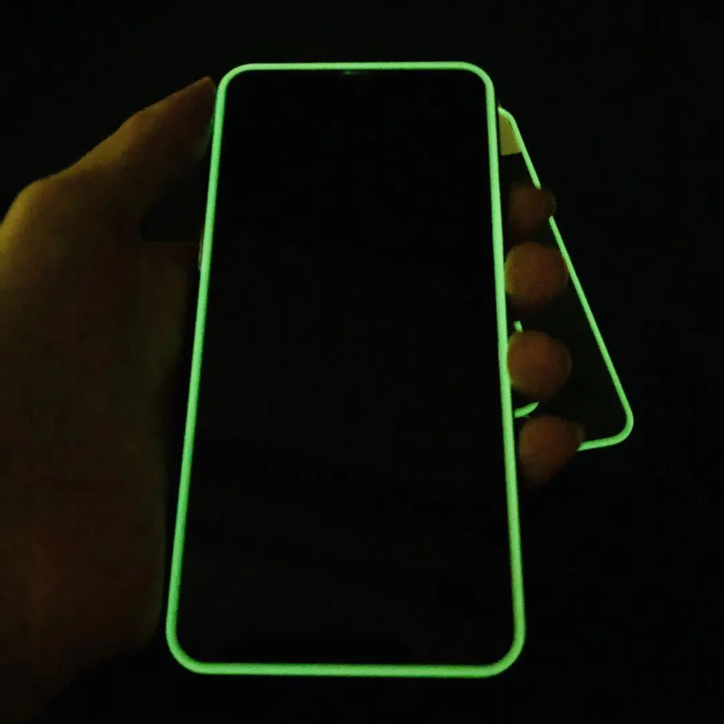 Luminous soft edge tempered glass screen protector for Apple iPhone models with fluorescent colour finish