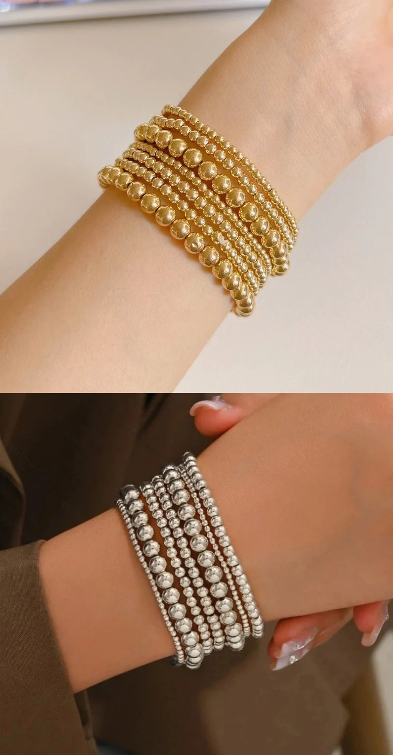Light Luxury Minority Advanced Design Bracelet 7-piece Set in alloy with geometric and round elements