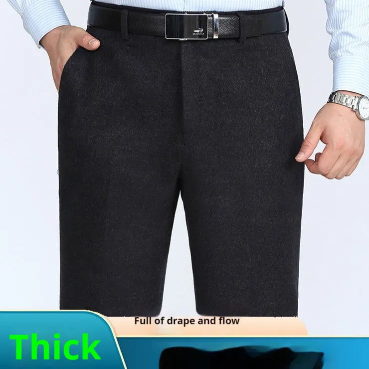 Men's loose high-waist straight suit pants in blue gray polyester fabric