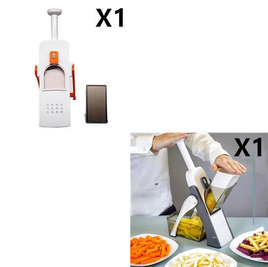 Multifunctional vegetable cutter with safety blade guard and multiple slicing options