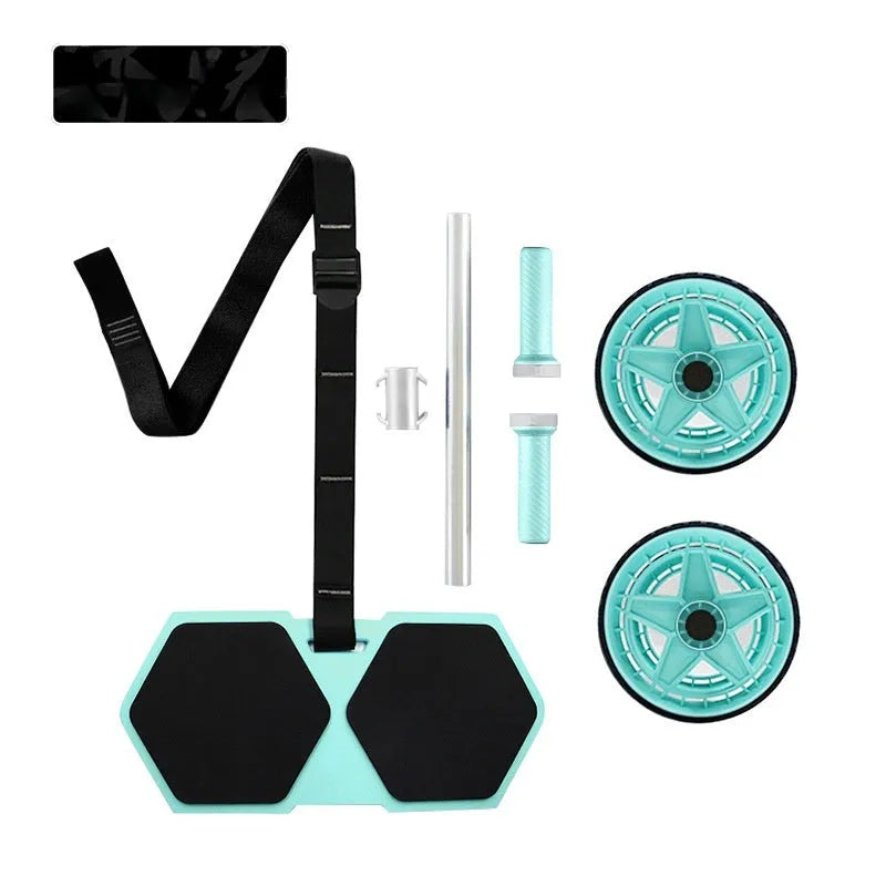 Abdominal wheel with automatic rebound in macaron pink and green colours for home fitness