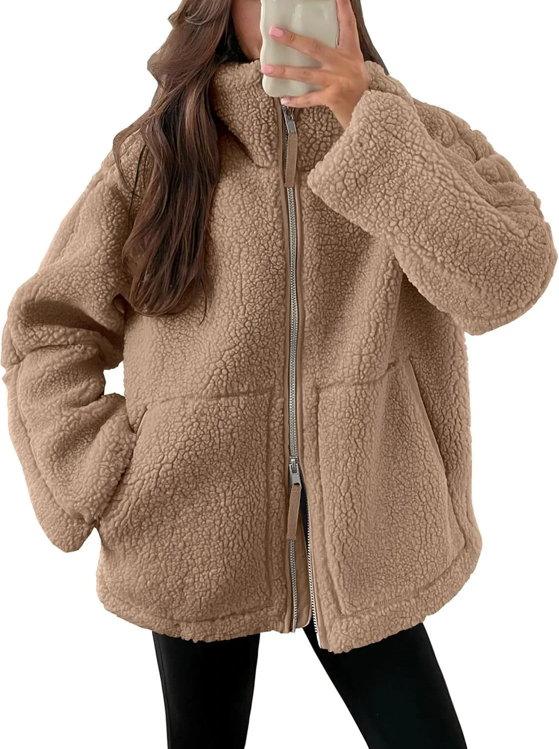 Stylish women's fleece zip-up jacket with pockets in various colours