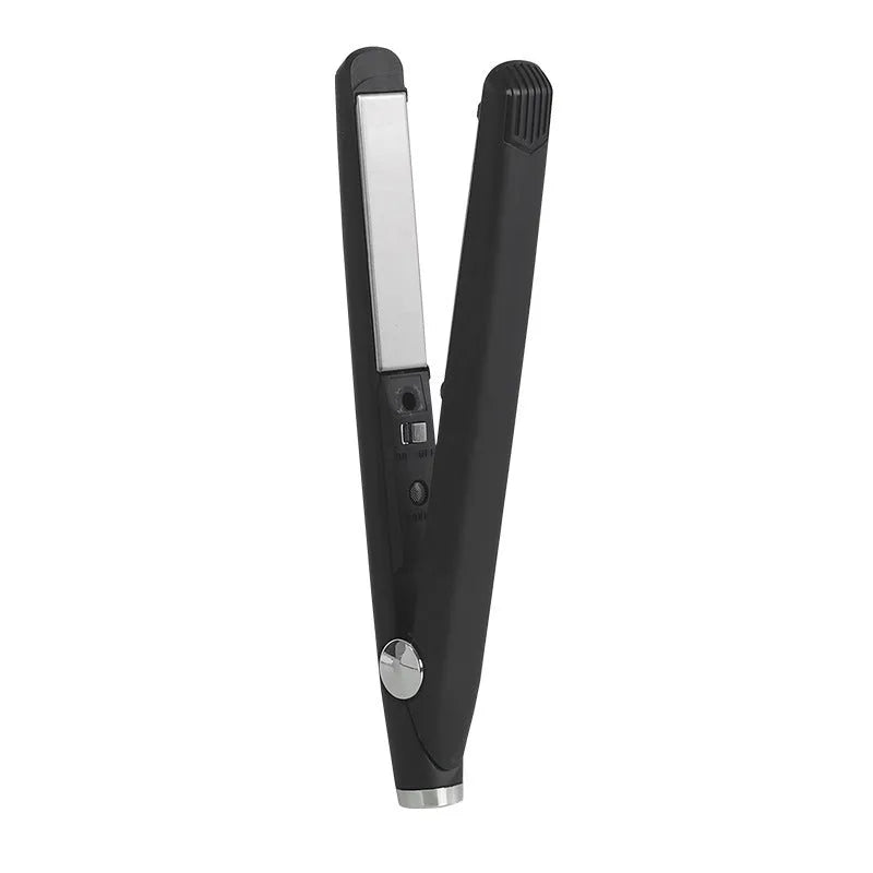 USB mini hair curler and straightener dual-use in black, 2cm by 19cm, with USB cable