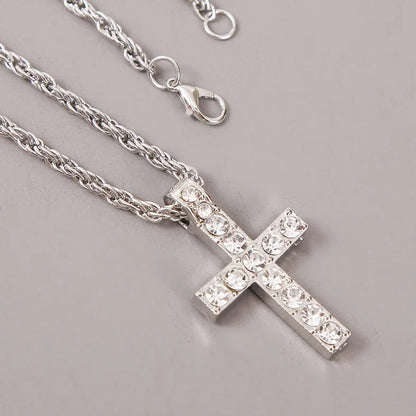 Silver alloy cross pendant necklace with 60 cm rope chain for women and men