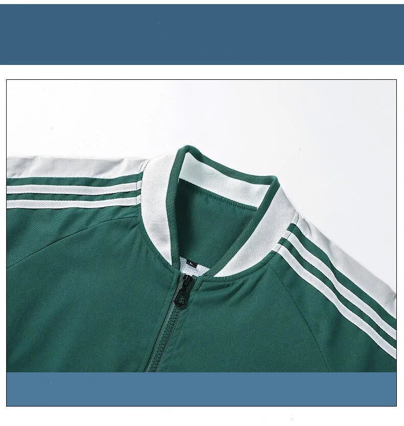 Men's plus size Korean style fitted stand collar long sleeve plain polyester casual jacket in green