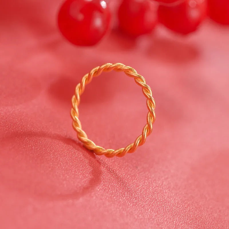 Brass gold plated women's ring shown in simple bracelet matte, glossy, and twist styles on a neutral background.