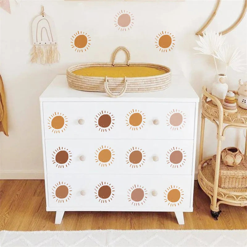 Cartoon sun wall stickers three layouts 29x20cm plastic self-adhesive for children's room