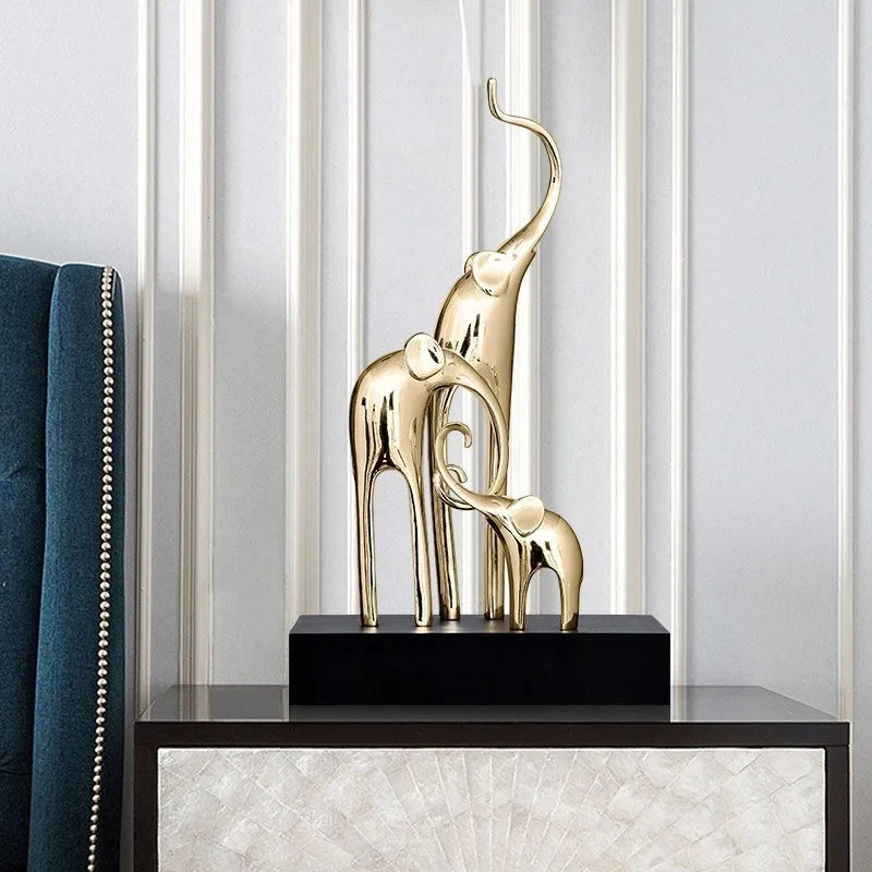 Fortune Bring Elephant resin decorative figurine in bright gold, rose gold, silver, or retro colour finishes.