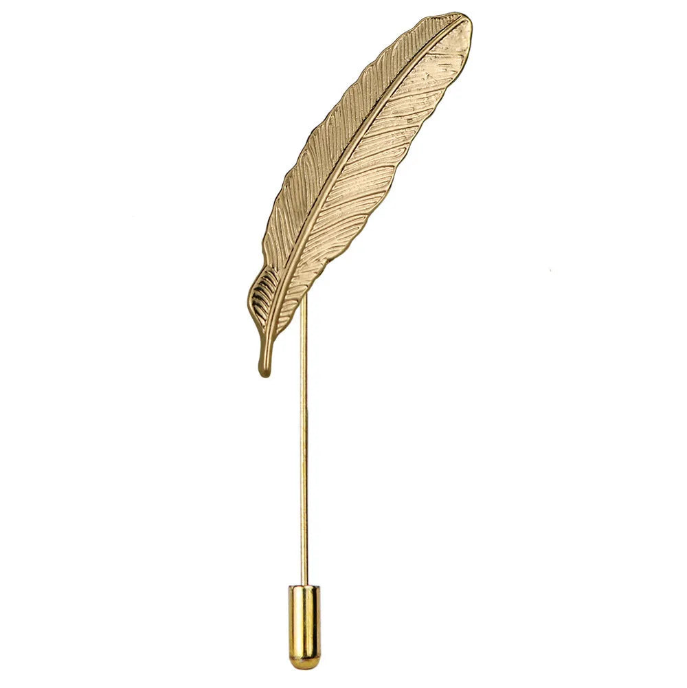 Men's feather brooch academic style alloy electroplated gold colour boutonniere suit decoration