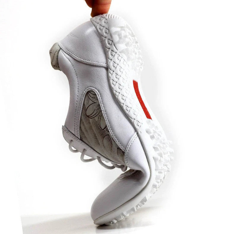 Women's apricot leather sneakers with waterproof cowhide and non-slip rubber soles