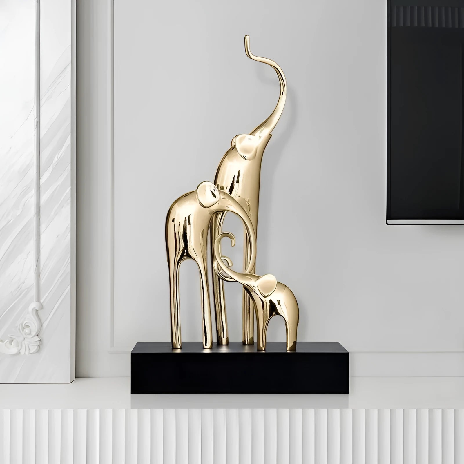 Fortune Bring Elephant resin decorative figurine in bright gold, rose gold, silver, or retro colour finishes.