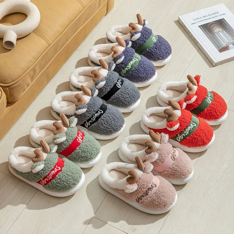 Cozy elk-inspired slip-on slippers with soft suede uppers and cushioned EVA soles for comfortable indoor wear