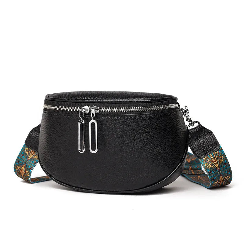 Women's saddle-shaped PU leather messenger bag with single shoulder strap in black, white, or green colour options
