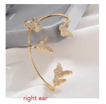 Sparkling butterfly-shaped ear cuffs with zircon stones, designed for fashionable jewelry without piercing