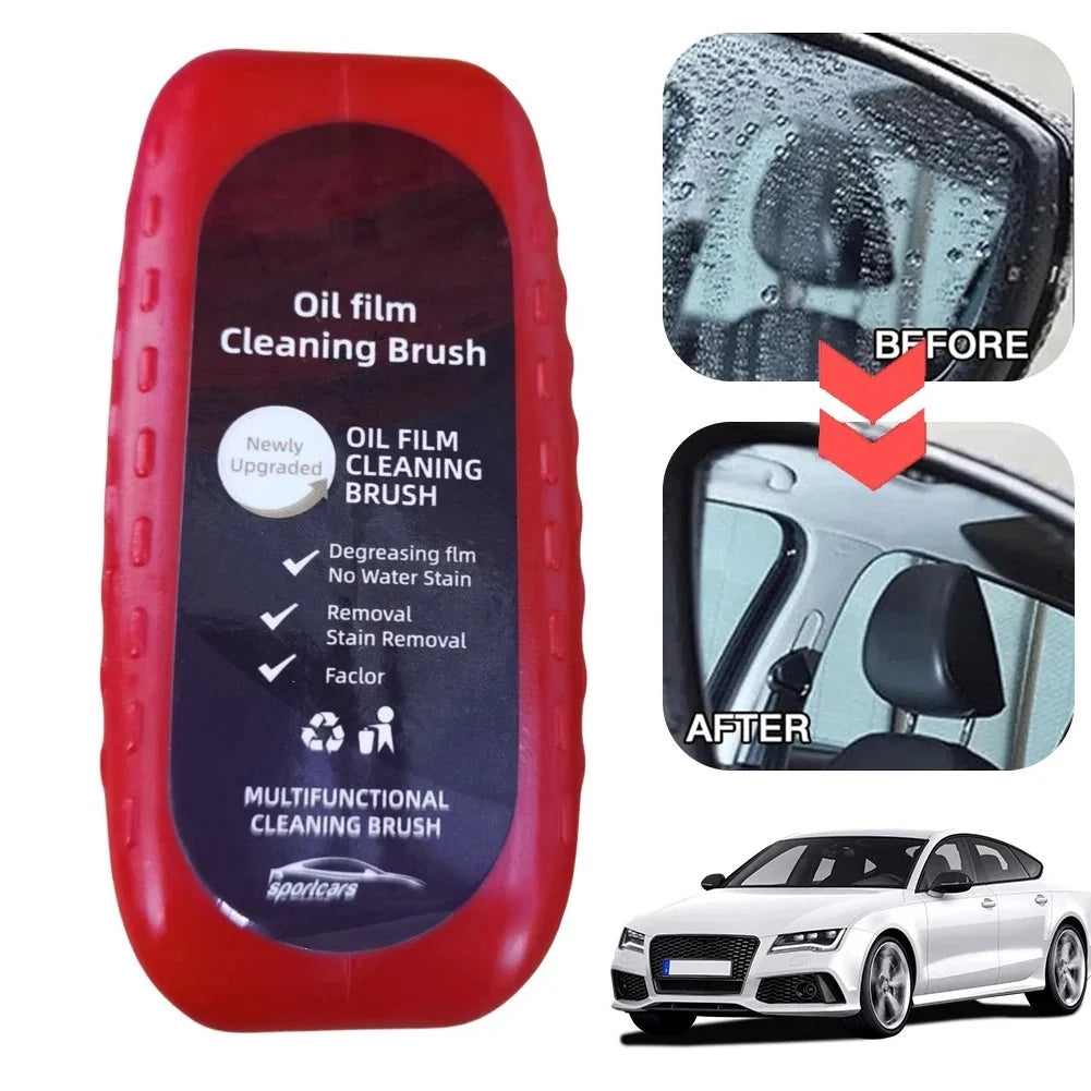Automotive oil film cleaning brush with hydrophobic effect for windshield clarity