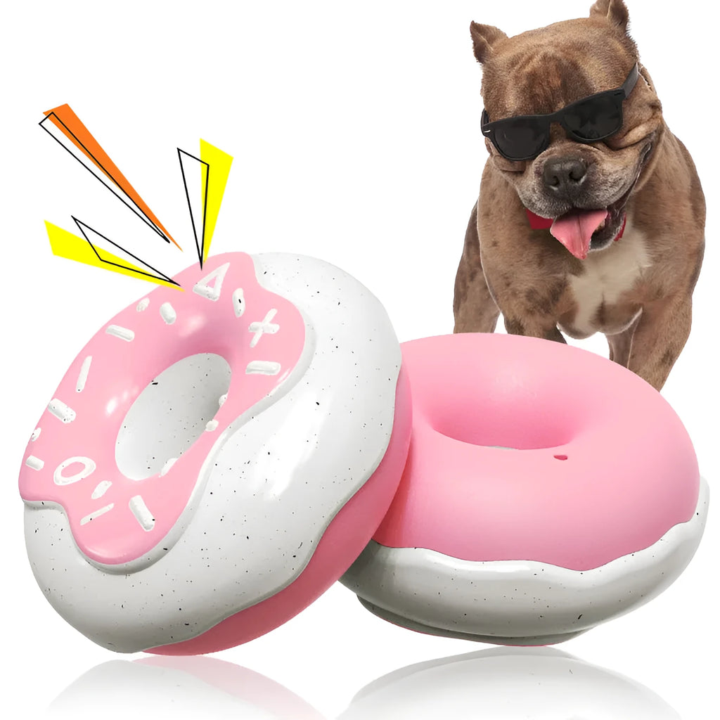 TPR donut-shaped dog chew toy with textured surface for dental cleaning in chocolate colour