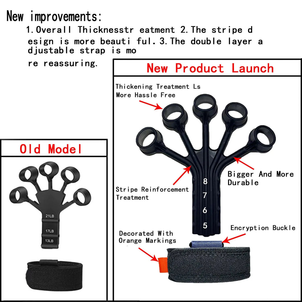 Black silicone finger flexion extension trainer with adjusting belt for hand rehabilitation