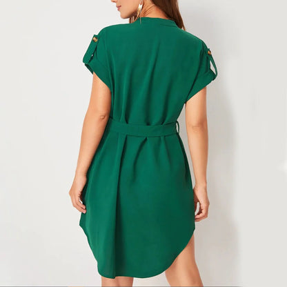 Women's V-neck short sleeve dress with adjustable belt in various colours