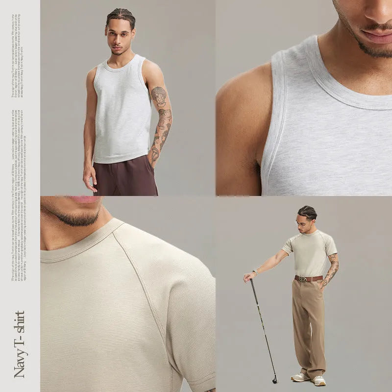 Stretch fit cotton rayon spandex blend t-shirt in slim fit with vest and short sleeve style options