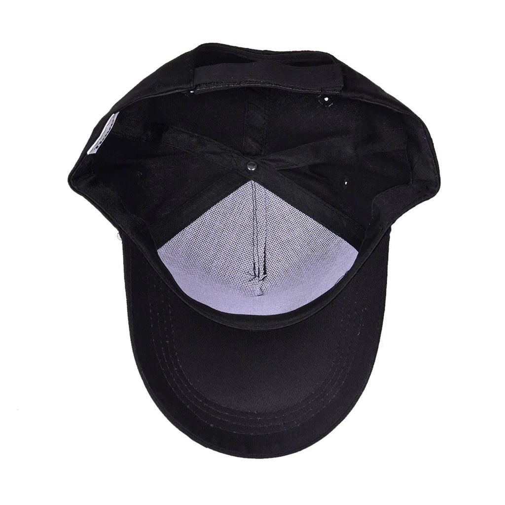 Classic adult baseball cap in black cotton with adjustable strap and 8cm brim