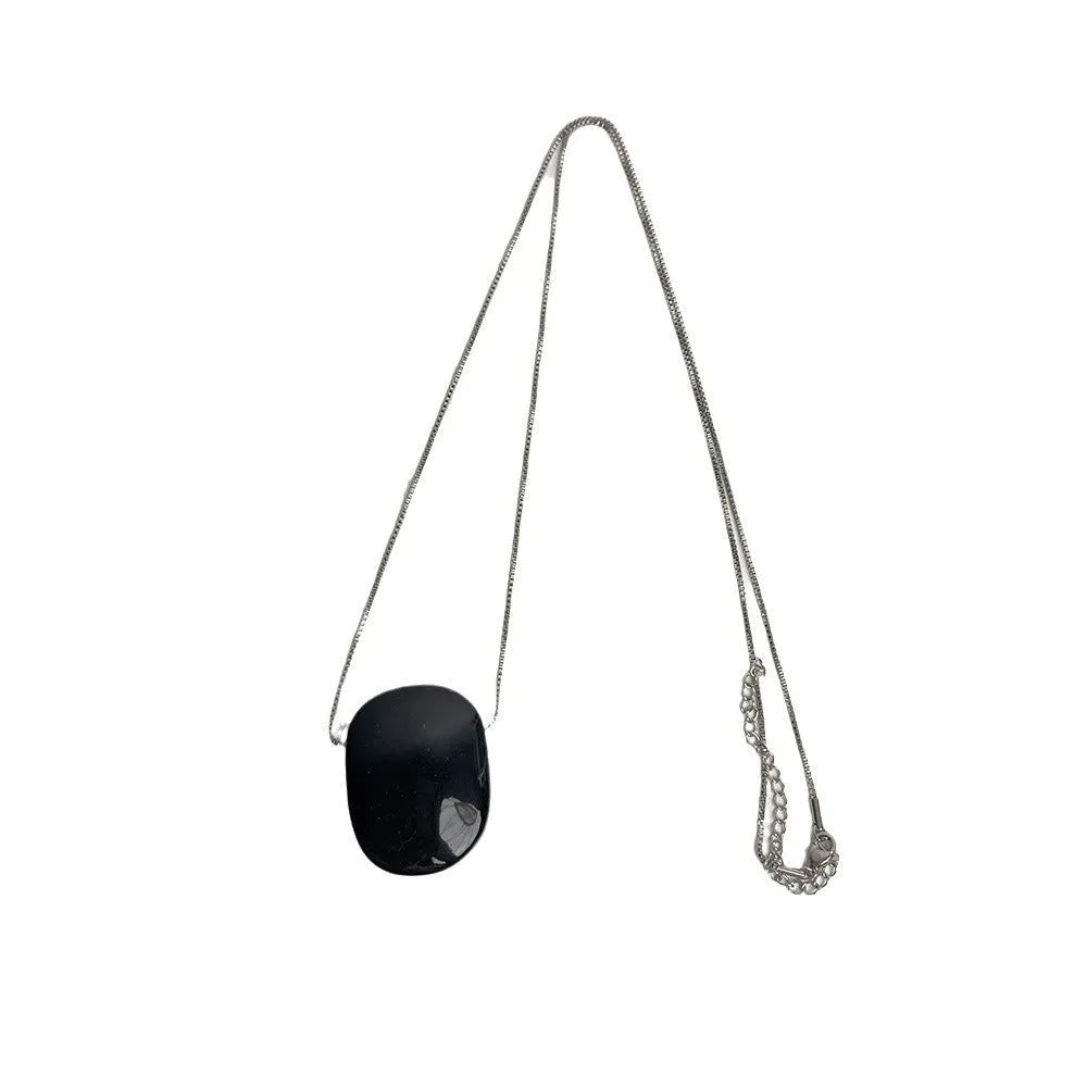 Square tigereye pendant necklace on a long alloy chain, coffee colour, geometric design, 70cm length