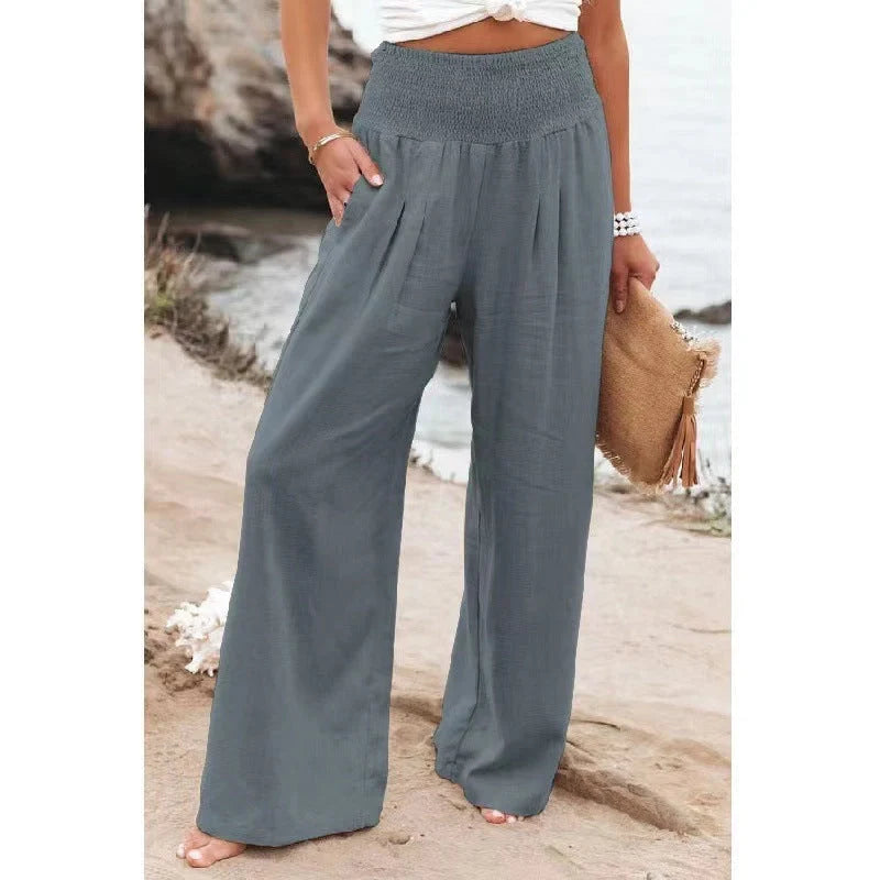 Women's wide leg cotton linen trousers in various colours