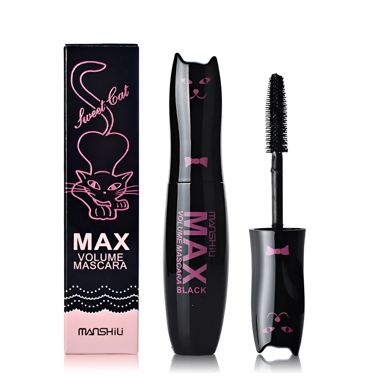 Cat Series mascara black tube with brush and black box packaging