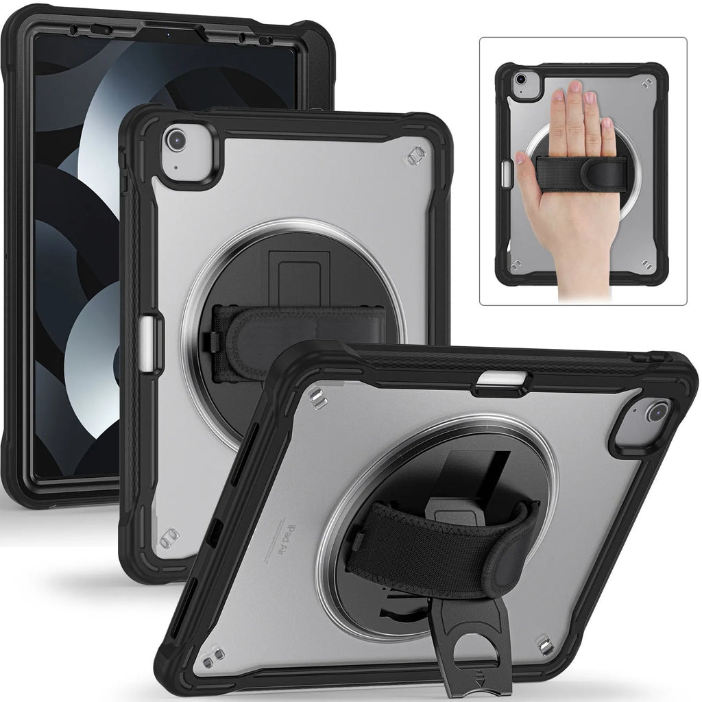 iPad Mini 6 rotating bracket case in black with lanyard and wristlet