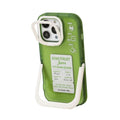 TPU mobile phone case for iPhone 14, transparent green shell with white border, bracket style