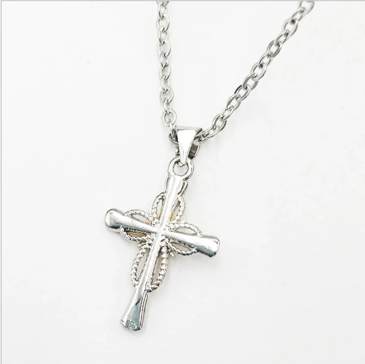 Octagonal Star Cross Alloy Pendant with adjustable ring chain in silver
