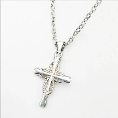 Octagonal Star Cross Alloy Pendant with adjustable ring chain in silver