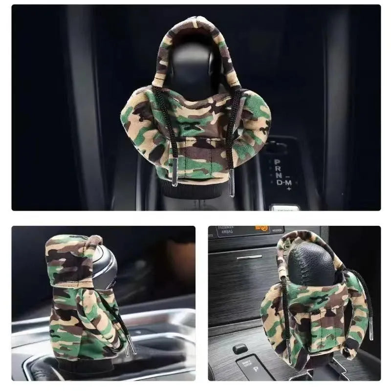 Grey camouflage sweater style knitted gear lever cover for universal automatic car shift stick