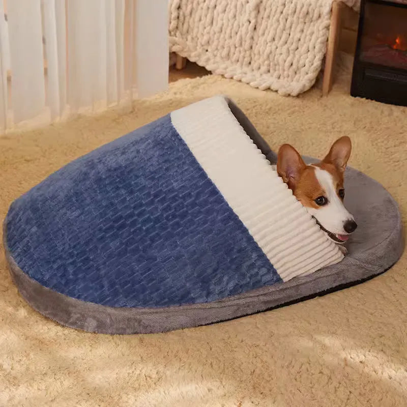 Blue dog nest sleeping bag with removable fleece lining for small medium dogs