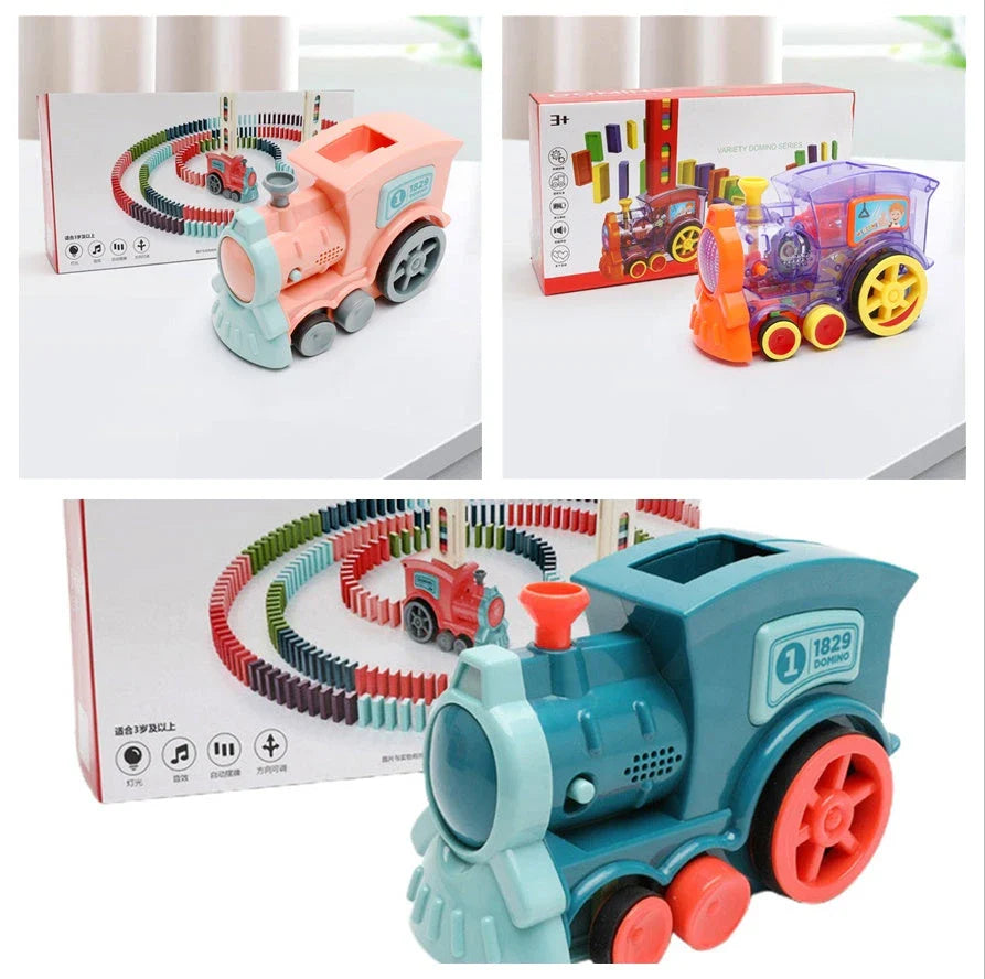 Automatic Domino Building Blocks Train Toy with colorful dominoes and motorized train mechanism