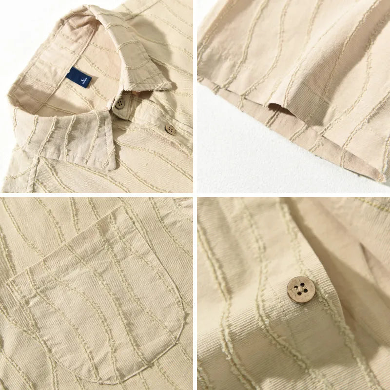 Men's loose fit pure cotton short sleeve casual shirt in apricot colour.