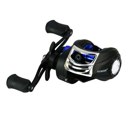 YUMOSHI AK Series fishing reel with magnetic brake system in black and blue colour option