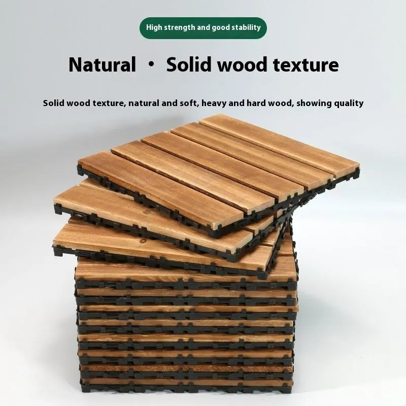 Four square pine wood floor tiles arranged together showing brushed surface texture