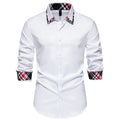 Men's casual shirt with triangle collar and plaid contrast detailing in chemical fibre blend fabric