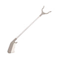 Stainless steel garbage picker with extended 40cm handle and non-slip gripper jaws.