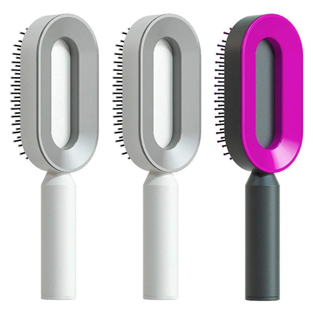 3D Air Cushion Hair Brush in elegant white, showcasing wide comb teeth and ergonomic handle